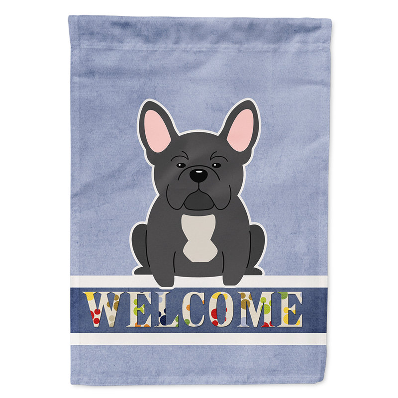 Polyester 2 côtés 40 x 28 po welcome drapeau maison, Bouledogue français noir assis