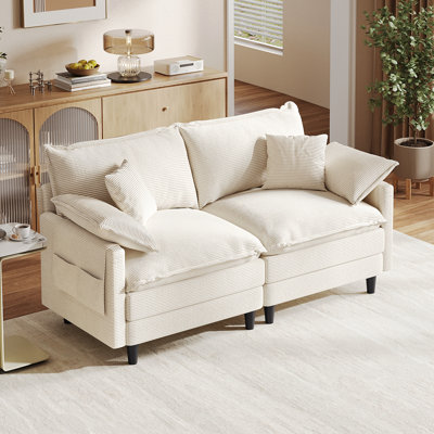 73" Corduroy Modular Sectional Sofa Tool-free Easy Assembly For Small Space
