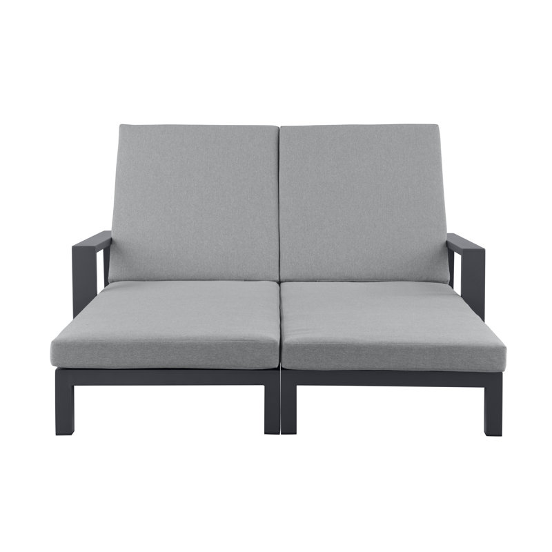 Double chaise longue d'extérieur en métal Hoyt, Coussin grisâtre / cadre blanc neige, Grey