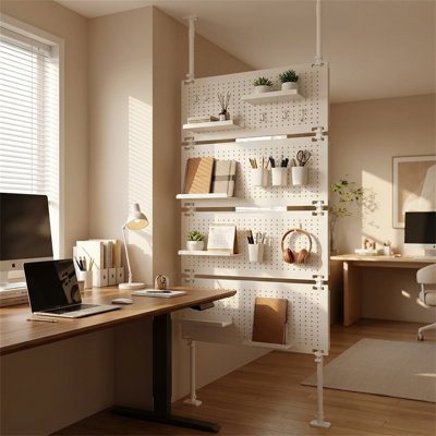 Drill-free 4-panel Pegboard Shelving Unit, Metal Storage Rack