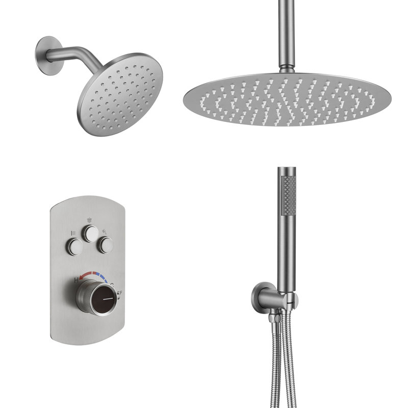 Calder Complete Shower System with Dual Rainfall Shower Heads, Brushed Nickel