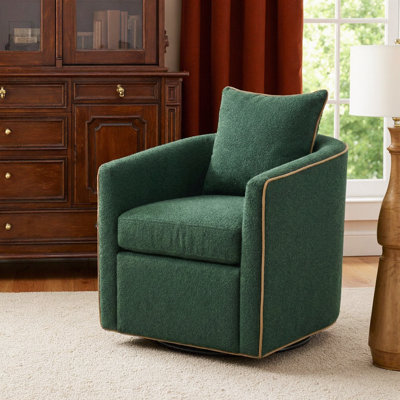 Fauteuil d'appoint pivotant 32 po, base en fer 360 °, accoudoirs courbés et coussin - fauteuil club pour petit espace