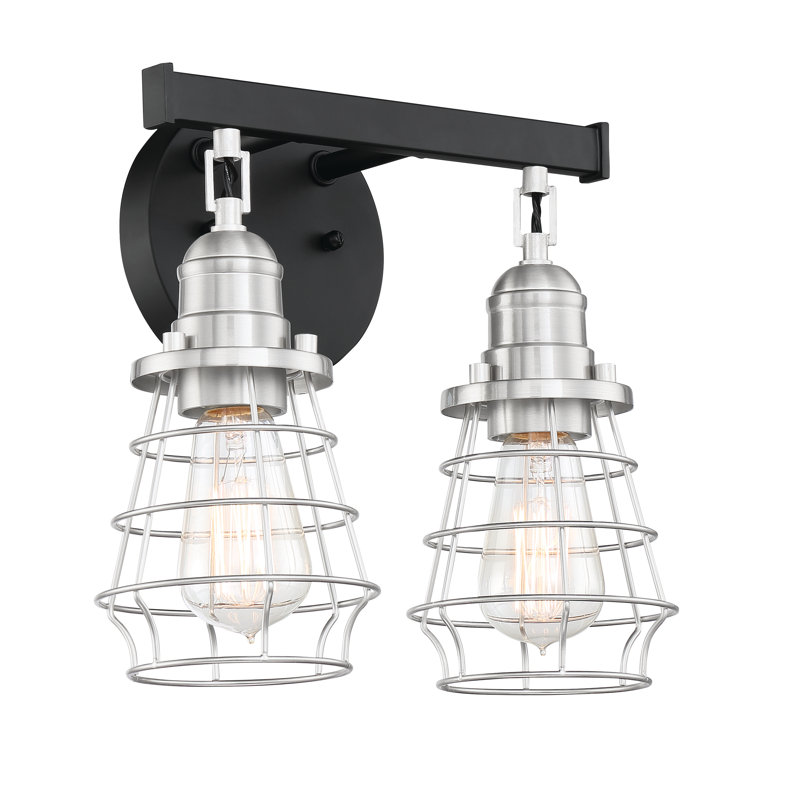 Éclairage pour meuble-lavabo à 2 lumières à intensité réglable Beesley, Noir plat / nickel poli brossé, Nickel poli brossé