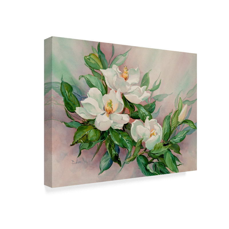 « magnolia florals », reproduction de peinture à l’acrylique sur toile tendue, H 18 po x l 24 po x P 2 po