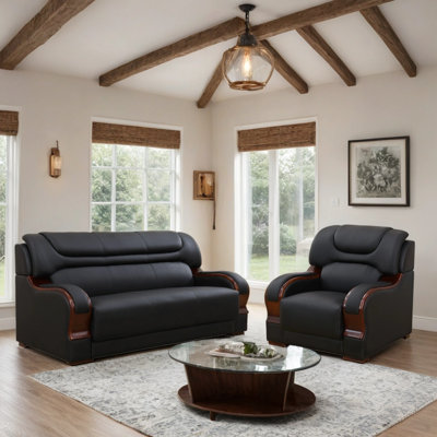 2-Piece Premium Cowhide Genuine Leather Living Room Sofa Set by Red Barrel Studio