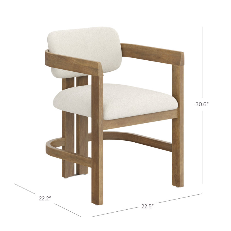 Chaise de salle à manger Arik Boucle avec dossier courbé et pieds en bois massif, 1