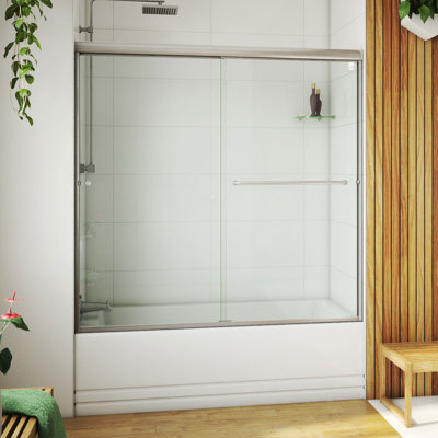 DreamLine Alliance Pro LT 56 - 60 inch W x 57 3/8 inch H Semi-Frameless Bypass Tub Door in Brushed Nickel and Clear Glass