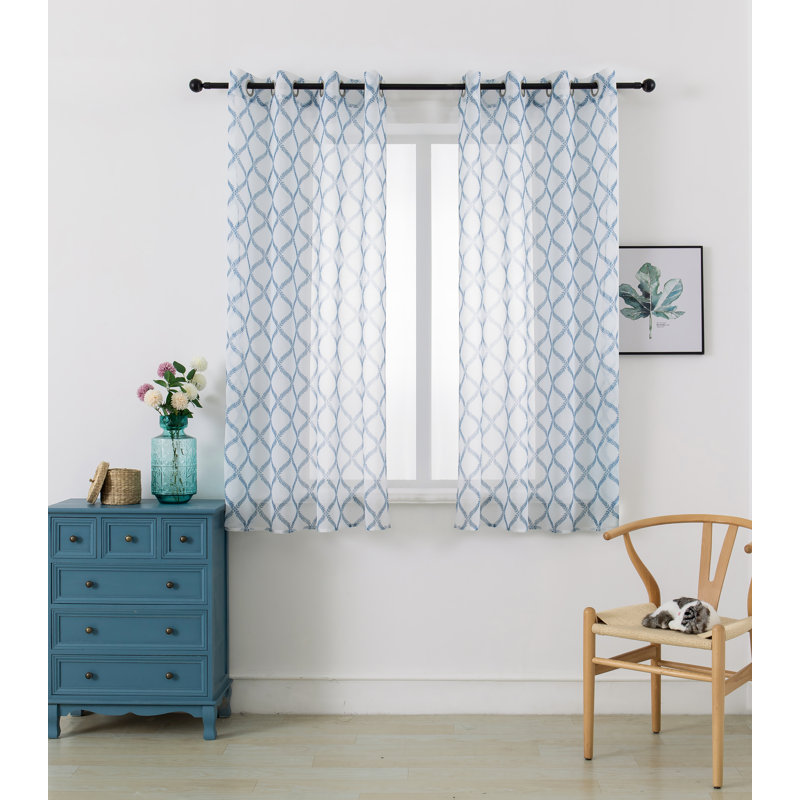 Mkenzi Polyester Semi-Sheer Gromments Curtain Pair, 52" W x 96" L
