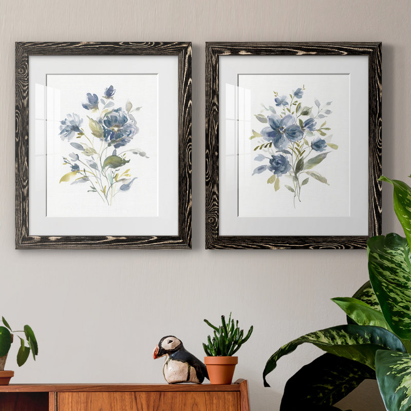 Linen Botanical I - Ensemble de 2 reproductions d'art, Papier encadré noir