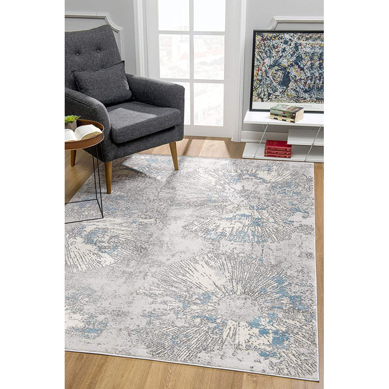 Tapis abstrait bleu, Rectangle 7 pi x 10 pi