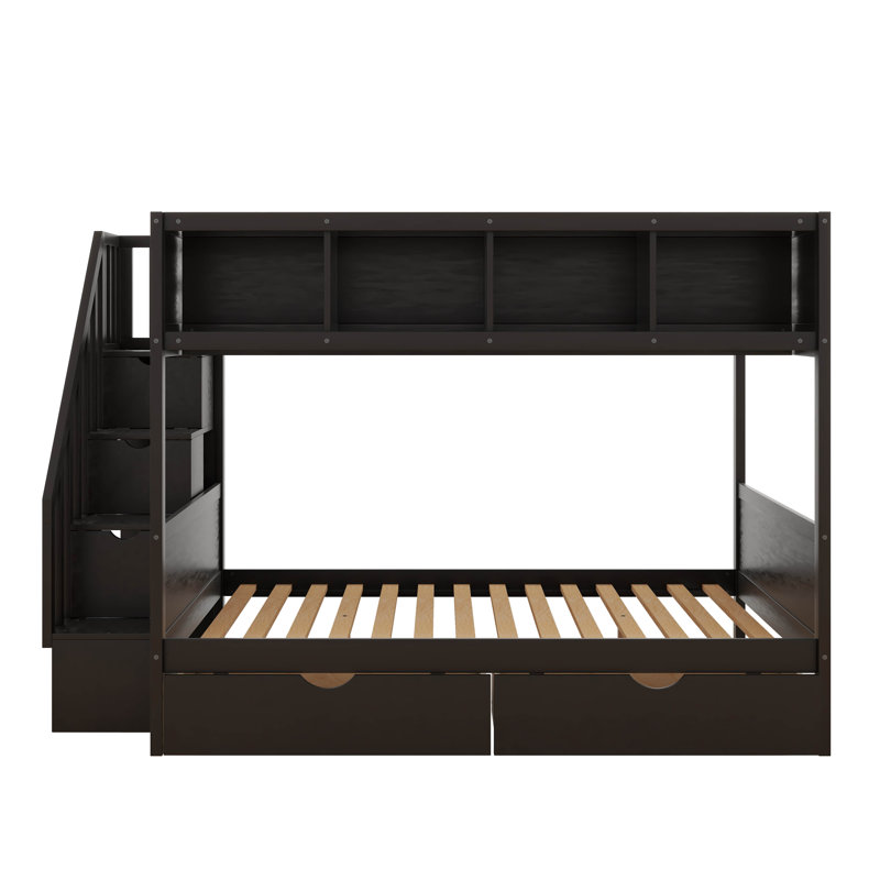 Leda Twin over Full Futon Bunk Bed with Bookcase by Runforrest, Espresso