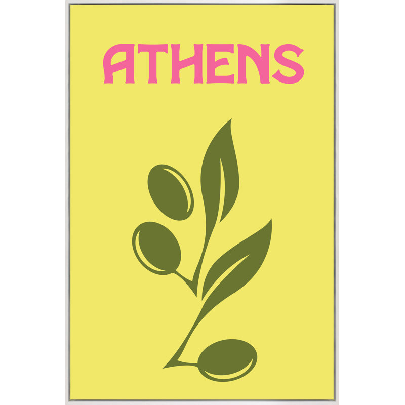 Athènes par Yaffa G - reproduction d'art sur toile, Cadre blanc, H 41 po x l 27 po