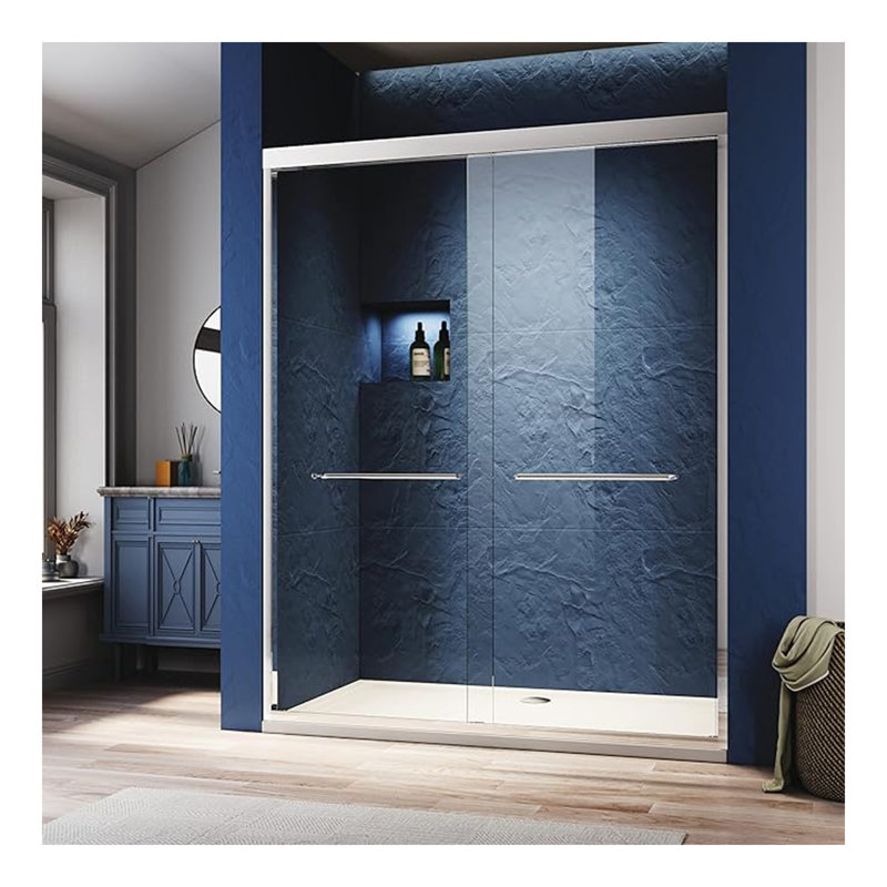 Sliding Shower Glass Door 44-48 in. W x 72 in. H, Adjustable Semi Frameless Shower Door, Certified Thick Clear Clear Tempered Glass, 304 Stainless Steel Handles