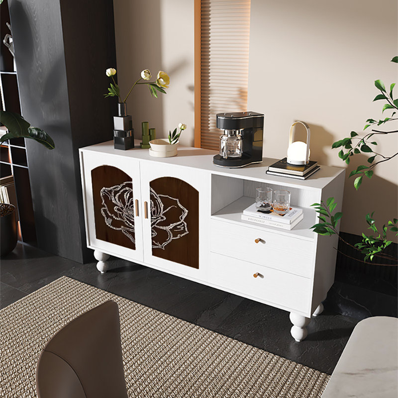 Buffet 59,1 po de style rétro, Blanc