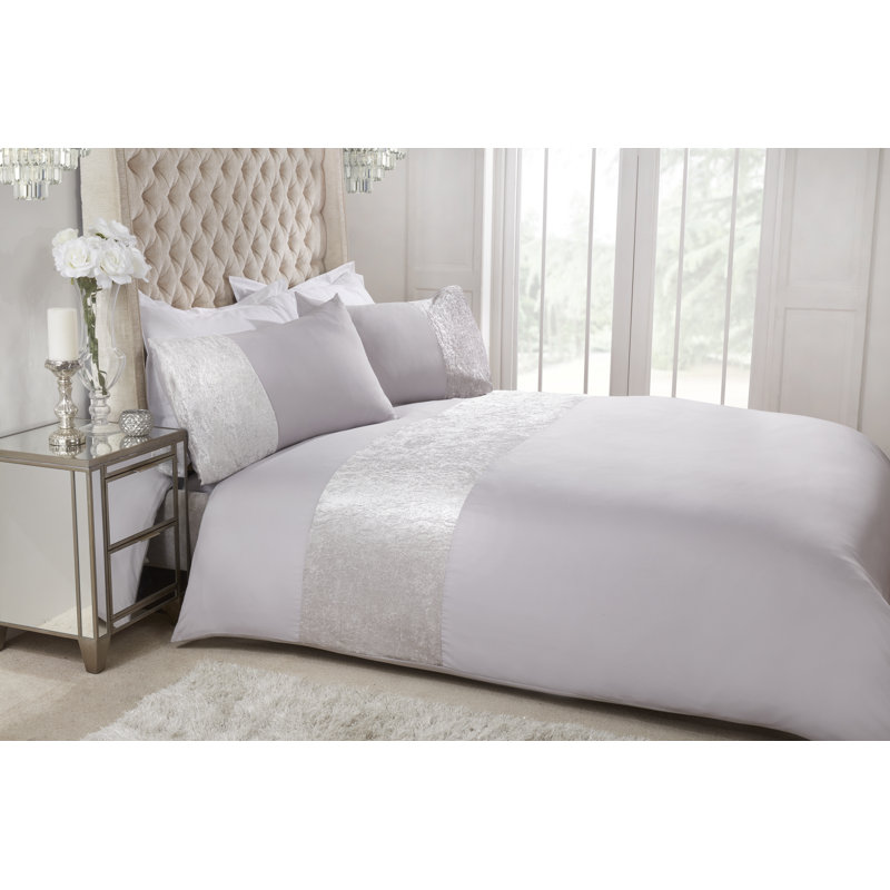 Dyal Polyester Solid Colour Duvet Cover Set with Pillowcases, King Duvet Cover + 2 Standard Pillowcases, Silver