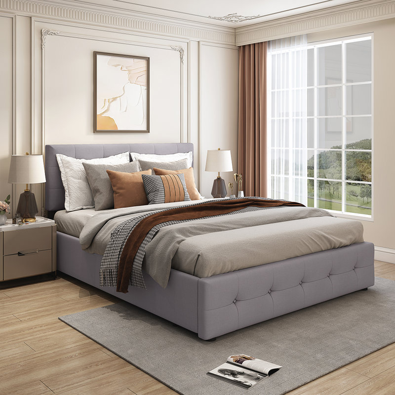 Grand lit plateforme avec rangement Beneduce, gris