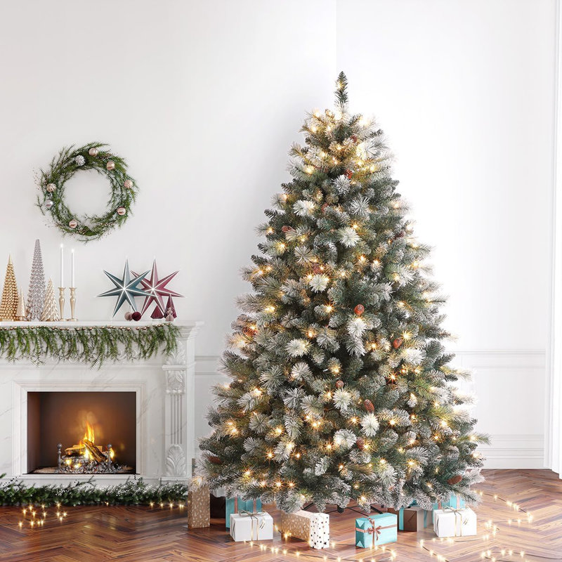 Arbre de Noël enneigé 6 pi avec 6 branches, 250 lumières pour la maison, le bureau et les fêtes, blanc chaud, Blanc chaud