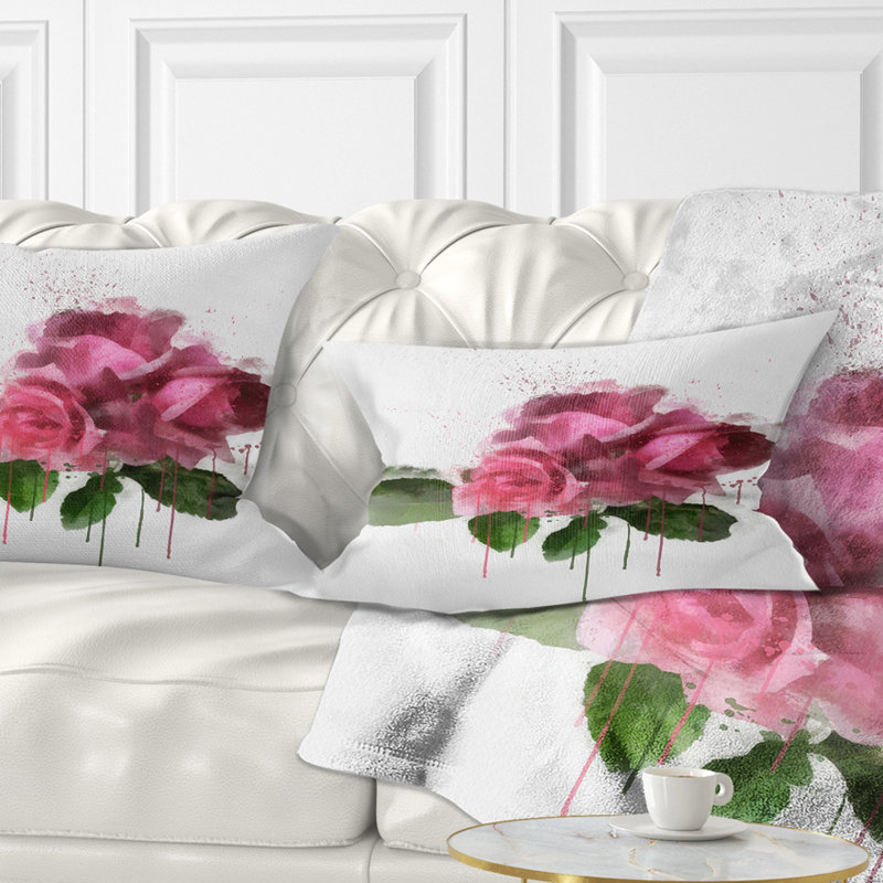 Bouquet de roses roses avec feuilles - Coussin décoratif à imprimé floral