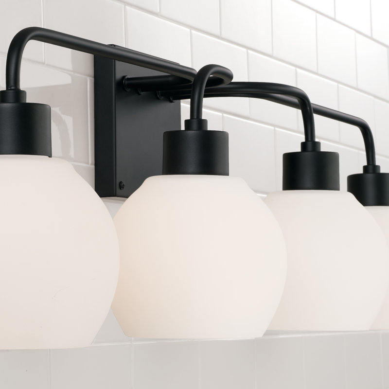 Tanner Dimmable Vanity Light, White, Matte Black, 4-Light