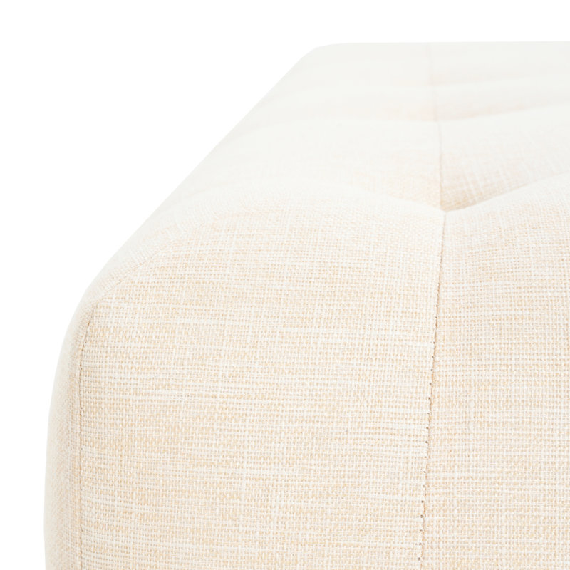 Banc rembourré beige capitonné en tissu de lin avec pieds en bois massif - Élégant et robuste