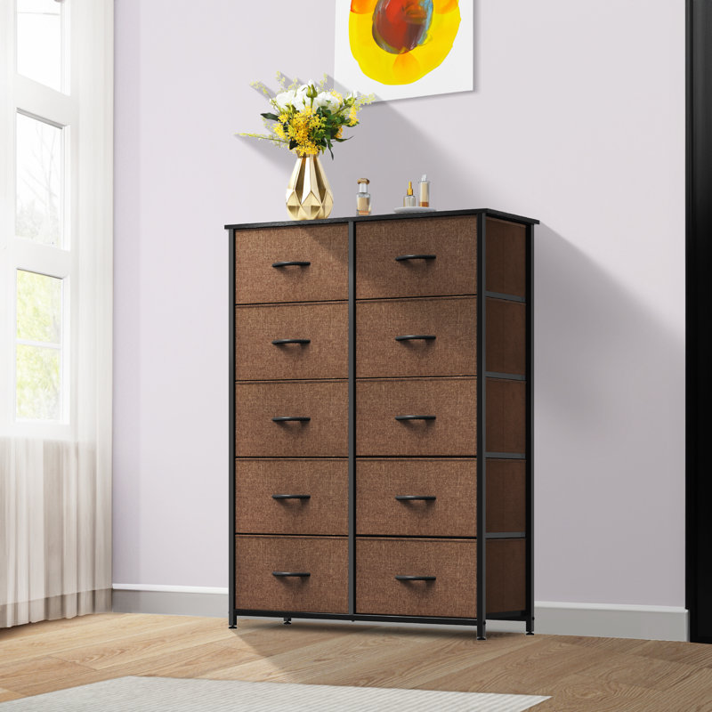 Commode double 10 tiroirs Aala, Brun / Noir