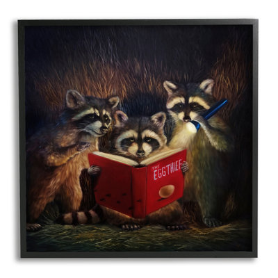«Fun Raccoon Trio», livre de lecture gris, estampe numérique par Lucia Heffernan