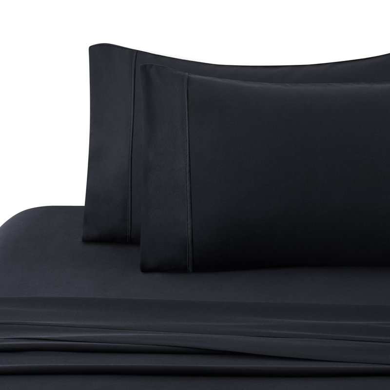 Ensemble de draps en coton 4 pièces avec 2 taies d'oreiller en coton percale solide standard pour hôtel 4 pièces Marina, Noir