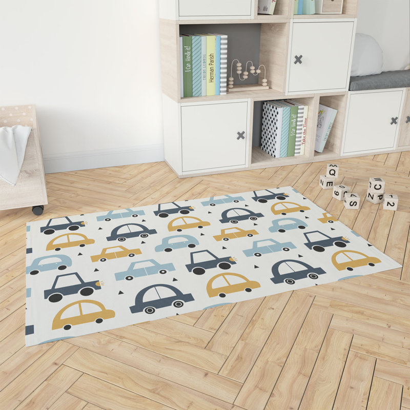 Driveway Colorized Kids Play Mat, Rectangle 2' x 3', Ivory/Gold/Blue