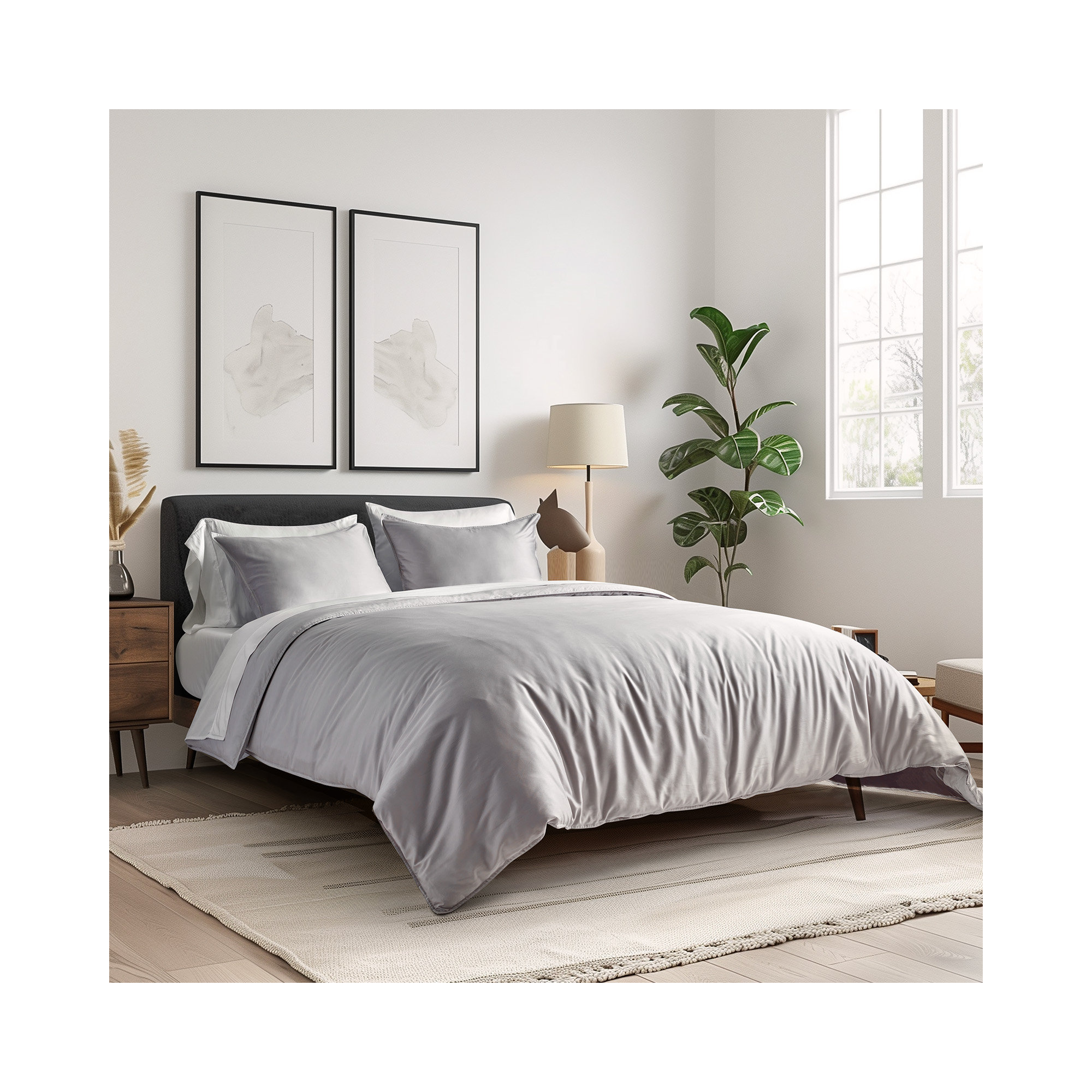 Cotton Tencel Duvet Cover Set, Dove Gray, King Duvet Cover + 2 King Shams
