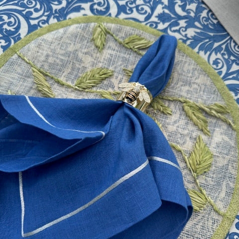 Silver trim dinner napkins, Bright Blue