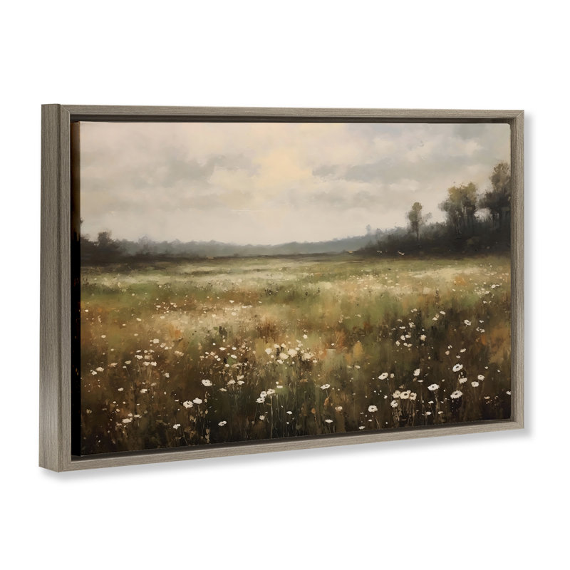 Cadre flottant pointillé avec marguerites, design Creative Studio, H 17 po x l 25 po, Cadre flottant orme Montalcino