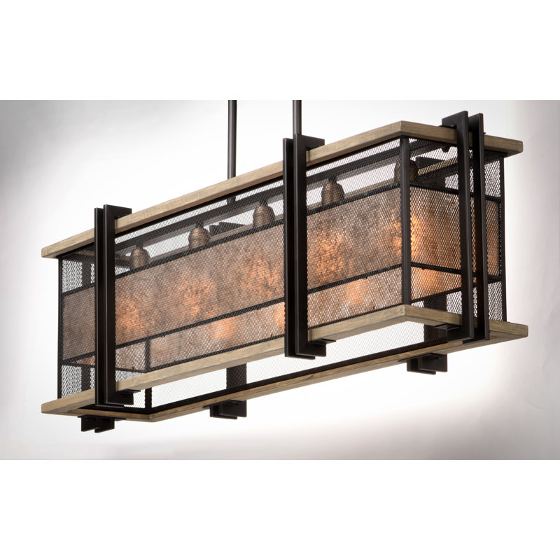Luminaire suspendu linéaire pour îlot de cuisine 5 lumières avec accents de bois Moreland