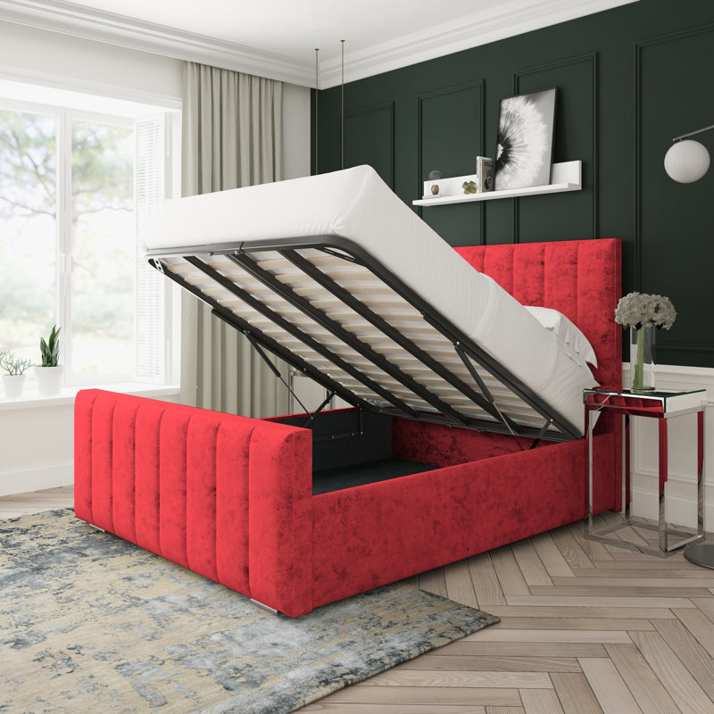 Oakley Crushed Velvet Upholstered Ottoman Bed Frame, Double (4'6), Red