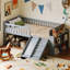 Bed Frame With Storage Shelf, Wooden Bed With Slide And Ladder, Guardrail-376879362