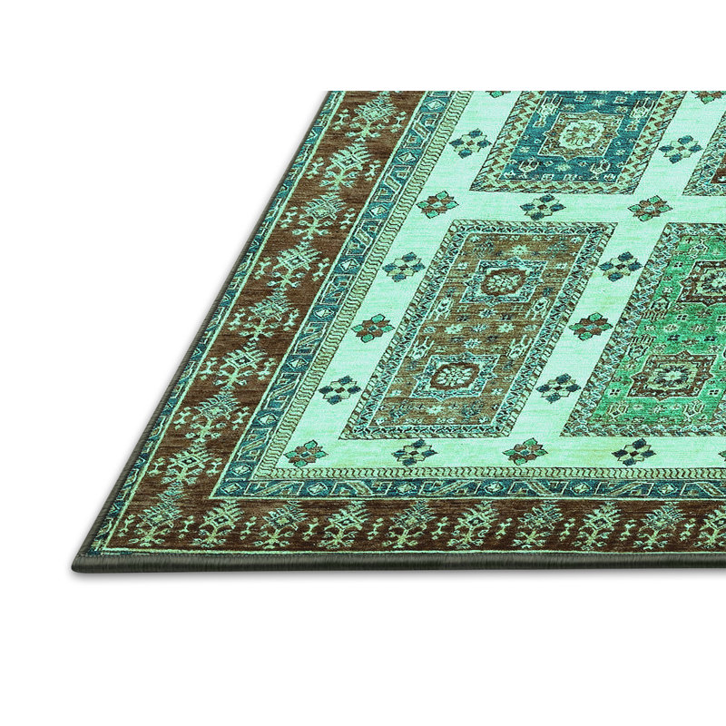 Tapis abstrait fabriqué à la machine en bleu / rouge, Rectangle 5 pi x 8 pi