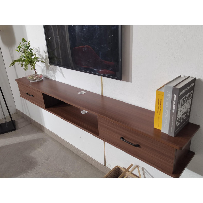 Modern 70-Inch Wall-Mounted  Floating Tv Stand With 2 Doors, For Tvs Up To 75'', Walnut, 7.9"H x 70"L x 9.4"W