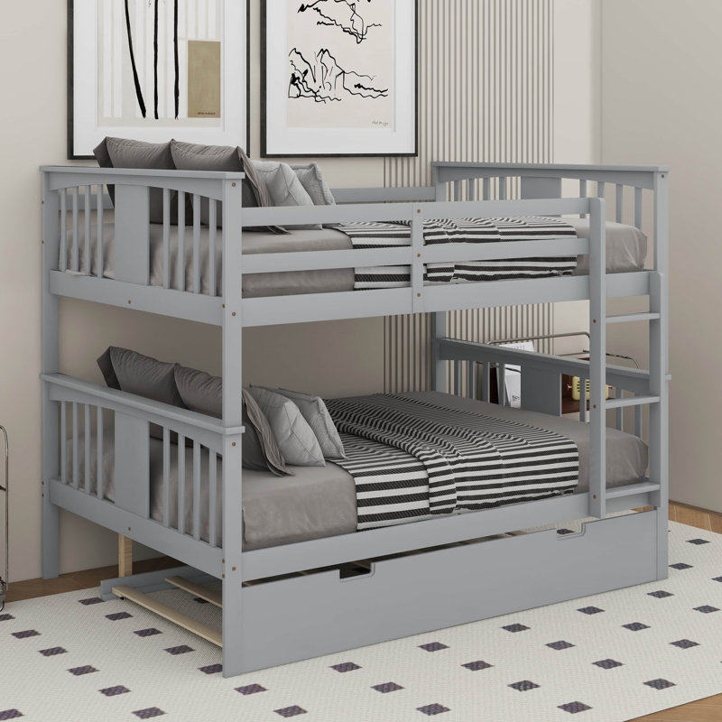 Lit superposé double au-dessus de double avec lit gigogne simple et échelle, Gris