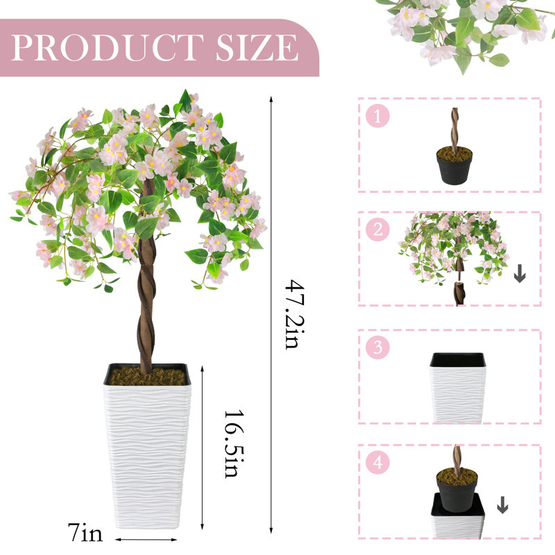 Artificial 4FT Flower Plant Tree with Planter, Purple