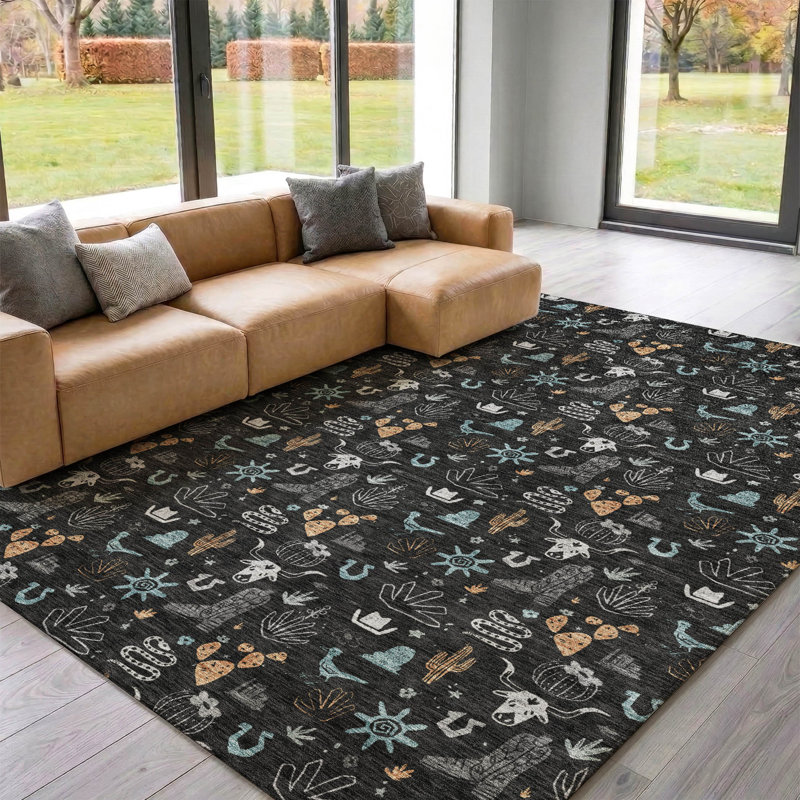 Tapis de qualité supérieure lavable à la machine Villers, Noir, 8' x 10'