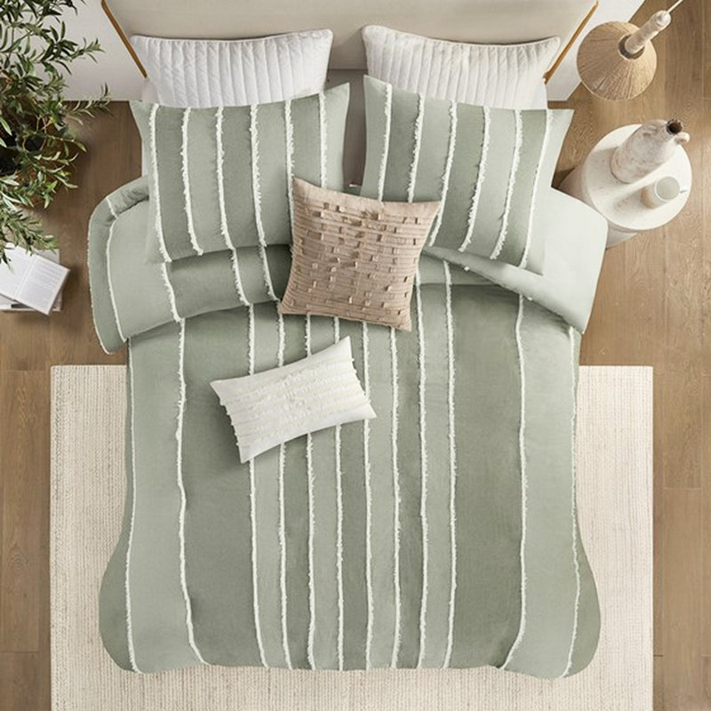 Ensemble de literie en coton 3 pièces très grand / très grand avec housse de couette rayée