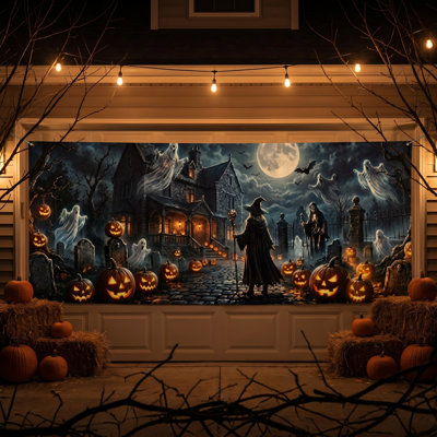 Couvre-porte de garage d'Halloween Spooky Ghost Pumpkin Castle Garage Horror Party