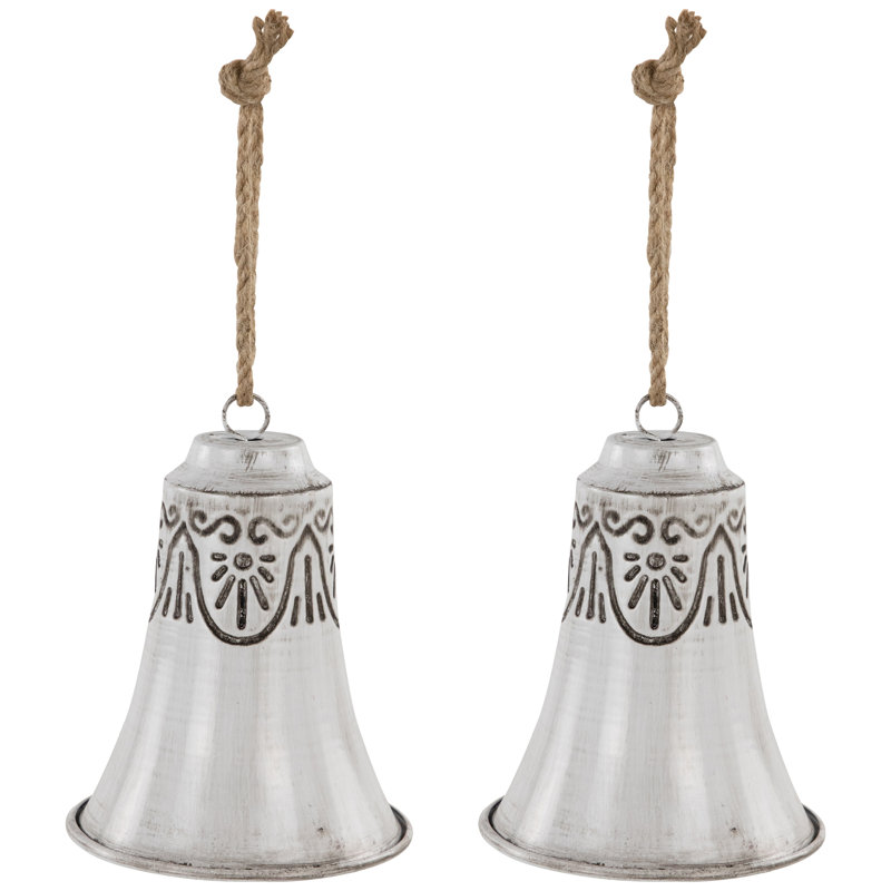 Embossed Christmas Bell Ornaments - 6" - Set Of 2, White