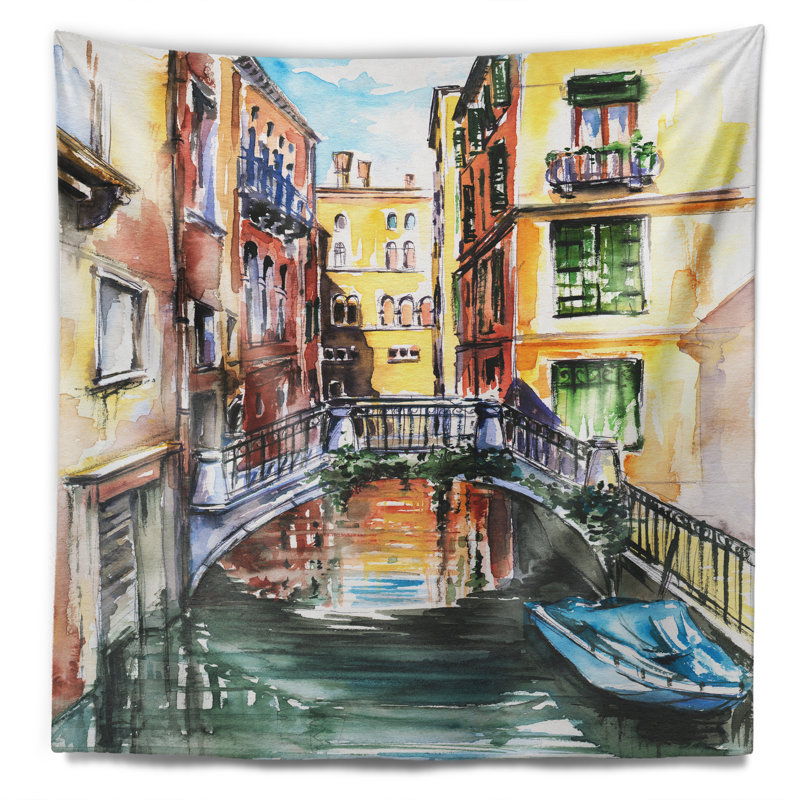 Tapisserie du pont de venise Cityscape, H 32 po x l 39 po