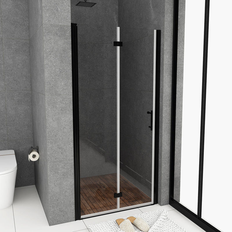 Porte de douche pliante semi-sans cadre 30 "x 72", Noir mat