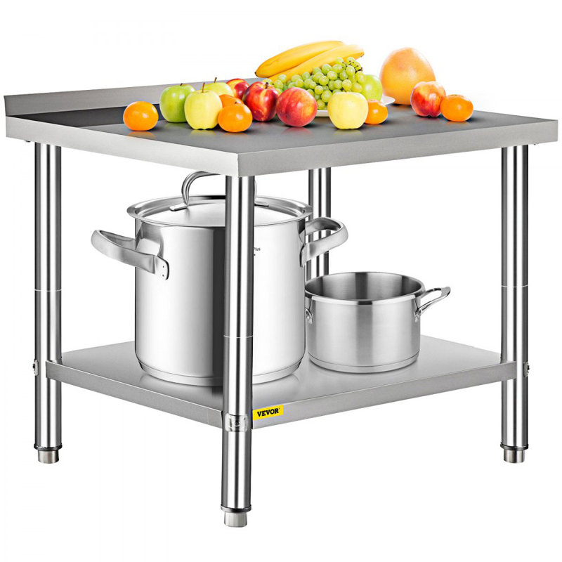 Table de préparation en acier inoxydable, 36 po x 24 po x 35 po, capacité de charge de 440 lb, table de travail en métal robuste avec dosseret et tablette inférieure réglable, poste de travail commercial pour restaurant de cuisine