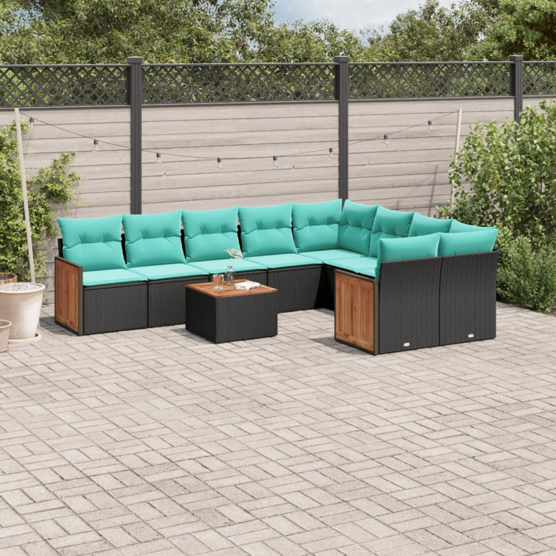  Ensemble de canapé de patio 10 pièces avec coussins en rotin de polyester noir