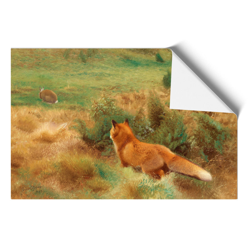 Fox Stalking a Brown Hare by Bruno Liljefors - Frameless Print, 42cm H x 59cm W x 0.1cm D