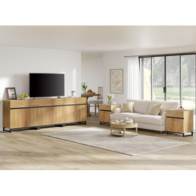 Ensemble de table de salon moderne Nellie comprenant un meuble télé de 3, 63 pouces et 2 tables de bout pour le salon, un centre de divertissement avec rangement et 2 tables de bout avec tiroir et armoire