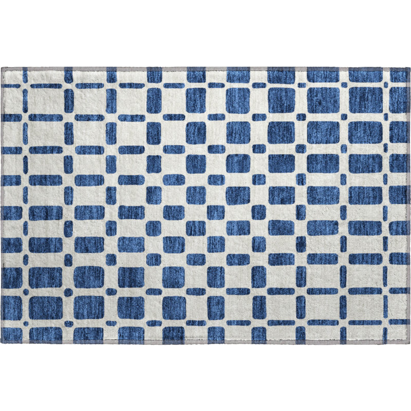 Premium Machine Washable Prisco Navy Rug, Rectangle 1'8" x 2'6"