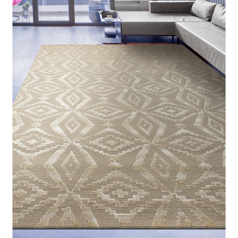 Geometric Area Rug in Light Brown/Ivory, Rectangle 9' x 12'